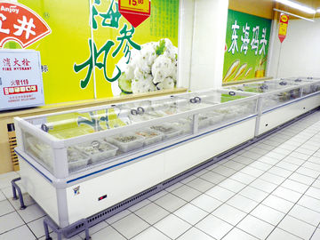 Sola exhibición echada a un lado del refrigerador de la producción para la comida congelada del supermercado